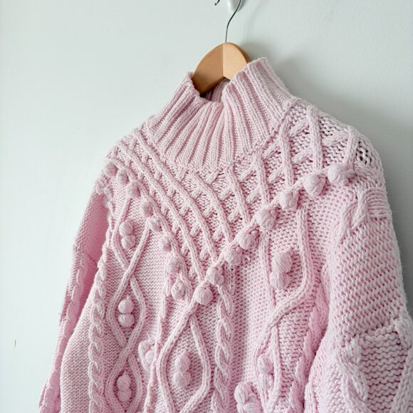 Zara Knit Pom Pom Turtleneck Sweater Light Pink Blogger Fav Size Large - Picture 7 of 10